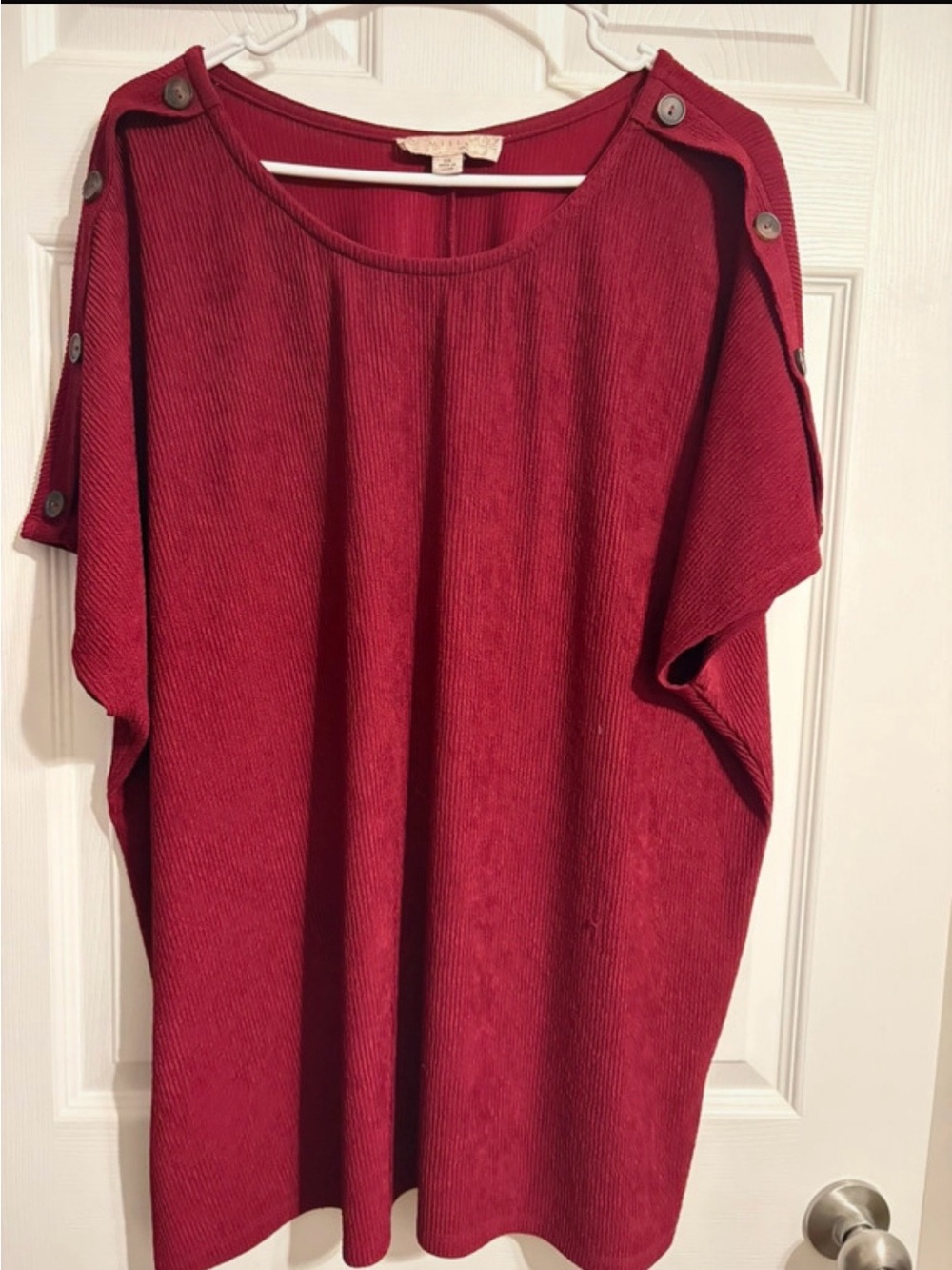 Misia Red Button-Shoulder Knit Top